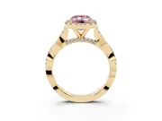 Emerald Cut Twist Halo Engagement Ring Setting for a Fancy Pink Lab-Grown Diamond | Yellow Gold