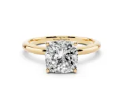 Cushion Cut Micro-Prong Hidden Halo Engagement Ring Setting | Plain Band | Yellow Gold