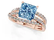 Princess Cut Twisted Pavé Engagement Ring Setting for a Fancy Blue Lab-Grown Diamond | Rose Gold