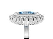 Fancy Blue Oval Cut Diamond Halo Ring Set in White gold with Milgrain Edge and Round Prong Setting
