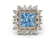 Princess Cut Floral Double Halo Engagement Ring Setting for a Fancy Blue Lab-Grown Diamond | Plain Band | Yellow Gold