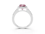 Fancy Pink Princess Cut Diamond Halo Pavé Solitaire Ring Set in White gold with Prong-Set Center Stone