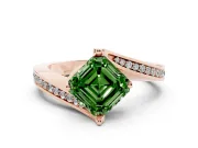 Fancy Green Asscher Cut Diamond Solitaire Ring Set in Rose gold with Intertwined Pavé Twist Band