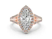 Marquise Halo Engagement Ring Setting | V-Split Pavé Band | Rose Gold
