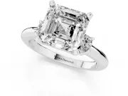 Asscher Cut Three Stone Engagement Ring Setting | Round Side Stones | Platinum