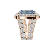 Emerald Cut Halo Pavé Engagement Ring Setting for a Fancy Blue Lab-Grown Diamond | Narrow Split Shank | Rose Gold
