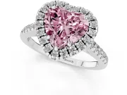 Heart-Shaped Raised Halo Engagement Ring Setting for a Fancy Pink Lab-Grown Diamond | Pave Band | Sterling Silver