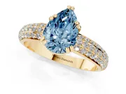 Pear-Shaped Three Row Pave Engagement Ring Setting for a Fancy Blue Lab-Grown Diamond | Yellow Gold
