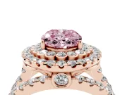 Oval Double Halo Split Shank Engagement Ring Setting for a Fancy Pink Lab-Grown Diamond | Pave Strands | Rose Gold