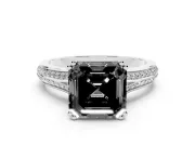 Asscher Cut Split Shank Engagement Ring Setting for a Black Center | Pavé Band | Platinum