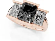 Radiant Cut Channel-Set Three Stone Engagement Ring Setting for a Black Center | Rose Gold
