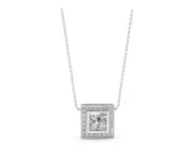 Princess Cut Lab-Grown Diamond Bezel Halo Pendant Necklace | Milgrain Edge | Sterling Silver