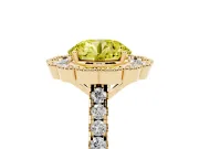Fancy Yellow Round Cut Diamond Milgrain Floral Halo Engagement Ring Set in Yellow gold with Pavé Band