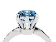 Fancy Blue Asscher Cut Diamond Solitaire Engagement Ring Set in Silver with Slim Tapered Solitaire Band