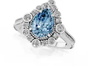Pear-Shaped Scalloped Halo Engagement Ring Setting for a Fancy Blue Lab-Grown Diamond | Milgrain Edges | White Gold