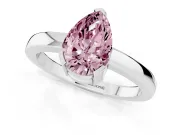 Fancy Pink Pear Cut Diamond Solitaire Ring Set in Silver with Prong Head and Smooth Polished Band