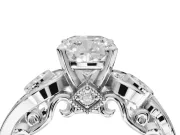Cushion Cut Vintage Swirl Engagement Ring Setting | Bezel Side Accents | Sterling Silver