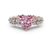 Fancy Pink Heart Cut Diamond Cluster Engagement Ring Set in Rose gold with Pavé Band and Prong Setting