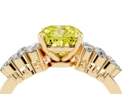 Cushion Cut Side Stone Engagement Ring Setting for a Fancy Yellow Lab-Grown Diamond | Shoulder Clusters | Yellow Gold
