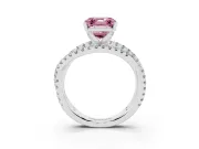 Fancy Pink Asscher Cut Diamond Solitaire Twist Band Ring Set in White gold with Pavé Setting and Prong Head