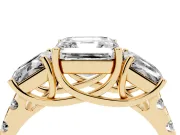 Asscher Cut Three Stone Engagement Ring Setting | Accented Shoulders | Yellow Gold