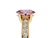 Oval Vintage Hidden Halo Engagement Ring Setting for a Fancy Pink Lab-Grown Diamond | Milgrain Pave Band | Yellow Gold