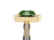 Princess Cut Scalloped Halo Engagement Ring Setting for a Fancy Green Lab-Grown Diamond | Pave Band | Yellow Gold