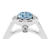 Fancy Blue Pear Cut Diamond Halo Solitaire Ring Set in White gold with Pavé Band and Bezel Setting