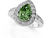 Pear-Shaped Framed Halo Engagement Ring Setting for a Fancy Green Lab-Grown Diamond | Platinum