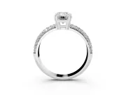 Emerald Cut Three Row Pave Solitaire Engagement Ring Setting | Double Claw Prongs | White Gold