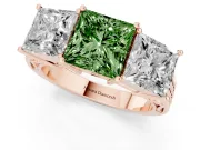 Princess Cut Three Stone Engagement Ring Setting for a Fancy Green Lab-Grown Diamond | Beaded Shoulders | Rose Gold