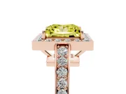 Fancy Yellow Princess Cut Diamond Halo Pavé Engagement Ring Set in Rose gold with Bezel Setting