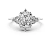 Radiant Cut Diamond Cluster Ring Set in Silver with Beaded Band