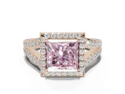 Princess Cut Halo Pavé Engagement Ring Setting for a Fancy Pink Lab-Grown Diamond | Narrow Split Shank | Rose Gold