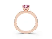 Fancy Pink Cushion Cut Diamond Solitaire Ring Set in Rose gold with Slim Pavé Band and Prong Setting