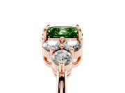 Fancy Green Asscher Cut Diamond Solitaire Ring Set in Rose gold with Cluster Accents on Each Side