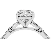 Cushion Cut Diamond Solitaire Set in Silver with Side Baguettes and Channel Set Band