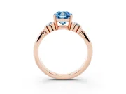 Fancy Blue Three-Stone Cushion Cut Diamond Channel Set Ring Set in Rose gold with Bar Prongs
