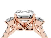 Three-Stone Asscher Cut Diamond Pavé Band Ring Set in Rose gold with Prong-Set Trio