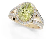 Oval Halo Pavé Engagement Ring Setting for a Fancy Yellow Lab-Grown Diamond | Narrow Split Shank | Yellow Gold