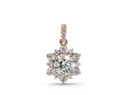 Round Lab-Grown Diamond Floral Cluster Pendant Necklace | Pavé Bail | Rose Gold