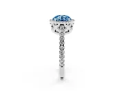 Round Halo Engagement Ring Setting for a Fancy Blue Lab-Grown Diamond | Half Pave Band | Platinum