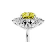 Cushion Cut Cluster Halo Engagement Ring Setting for a Fancy Yellow Lab-Grown Diamond | Platinum