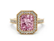 Radiant Cut Vintage Milgrain Halo Engagement Ring Setting for a Fancy Pink Lab-Grown Diamond | Bezel Head | Yellow Gold