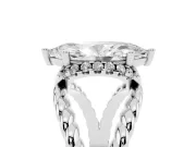 Marquise Cut Diamond Halo Ring Set in Silver with Twisted Band and Prong Setting