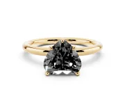 Fancy Black Heart Cut Diamond Solitaire Ring Set in Yellow gold with Thin Band and Prong Setting