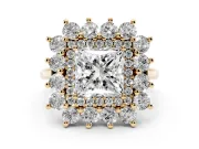 Princess Cut Floral Double Halo Engagement Ring Setting | Plain Band | Yellow Gold