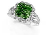 Fancy Green Asscher Cut Diamond Halo Split Shank Engagement Ring Set in White gold with Prong-Held Center Stone