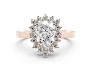 Pear Cut Diamond Halo Ring Set in Rose gold with Round Halo and Smooth Solitaire Band