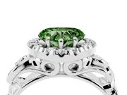 Fancy Green Heart Cut Diamond Halo Ring Set in White gold with Scrollwork Band and Prong Setting